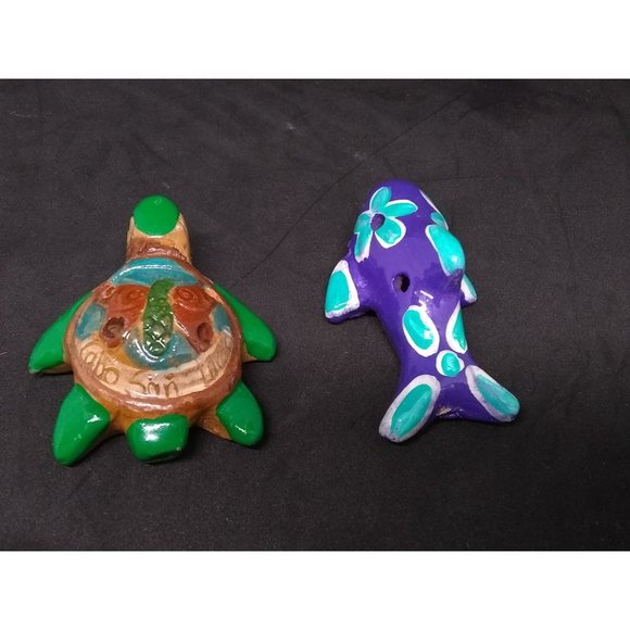 Two vtg Cabo S. Lucas  ocarina terracotta/clay flutes/ pendants dolphin & turtle - Picture 6 of 8